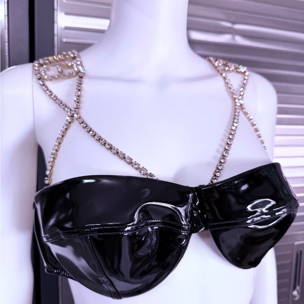 GCDS Crystal Latex Bra Bralette Embellished - Picture 3 of 14